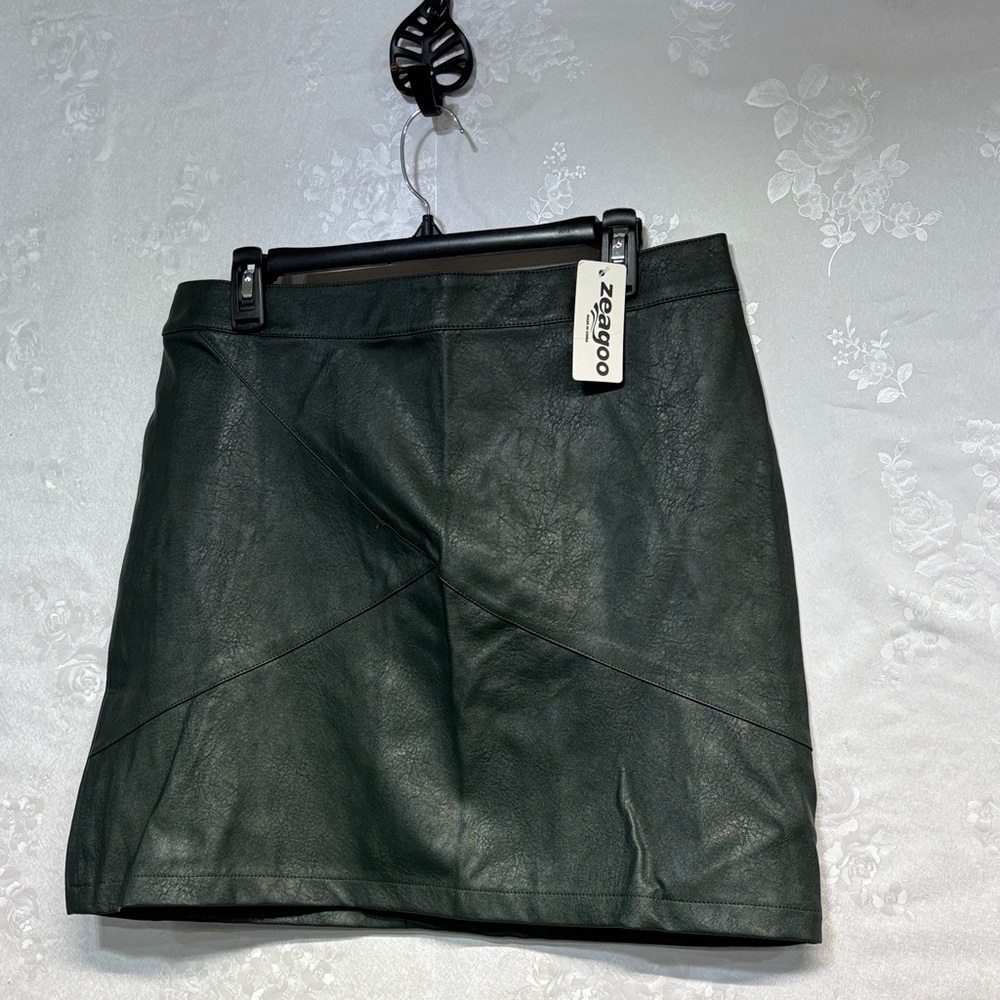 Zeagoo High Waisted Faux Leather Bodycon Slim Mini Pencil Skirt(Dark Green Xl — image 2 of 8